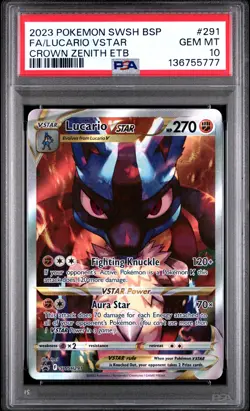 2023 POKEMON SWSH BLACK STAR PROMO #291 FULL ART/LUCARIO VSTAR PSA 10 - Image 1