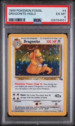 1999 POKEMON FOSSIL #4 DRAGONITE-HOLO PSA 6 - Image 1