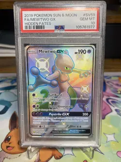 Pokemon Mewtwo GX Hidden Fates Full Art #SV59 PSA 10 Gem Mint - Image 1
