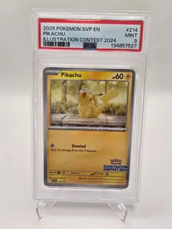 2025 POKEMON SV BLACK STAR PROMOS SVP EN #214 PIKACHU ILLUSTRATION CONTEST PSA 9 - Image 1