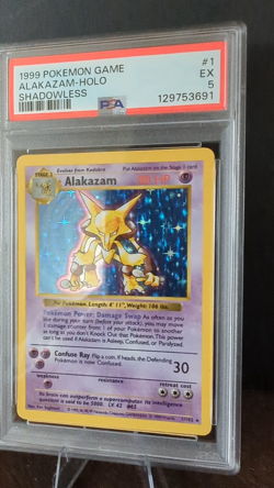 1999 POKEMON TCG BASE SET #1 ALAKAZAM SHADOWLESS - HOLO PSA 5 EX - Image 2