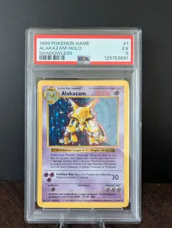 1999 POKEMON TCG BASE SET #1 ALAKAZAM SHADOWLESS - HOLO PSA 5 EX - Image 3