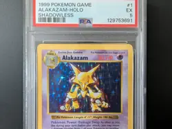 1999 POKEMON TCG BASE SET #1 ALAKAZAM SHADOWLESS - HOLO PSA 5 EX - Image 4