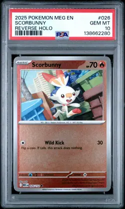 2025 POKEMON MEG EN-MEGA EVOLUTION REVERSE HOLO #026 SCORBUNNY PSA 10 - Image 1