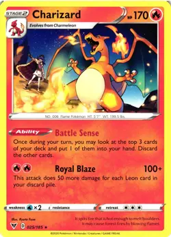 Pokemon TCG Charizard 025/185 Non Holo Rare Sword & Shield Vivid Voltage VLP - Image 1