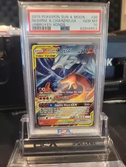 2019 POKEMON SUN & MOON UNBROKEN BONDS #20 RESHIRAM & CHARIZARD GX PSA 10 - Image 1