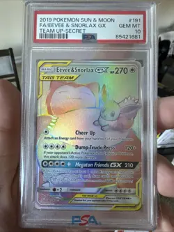 Pokemon Eevee And Snorlax Secret Rainbow Rare Psa 10! Team Up - Image 1