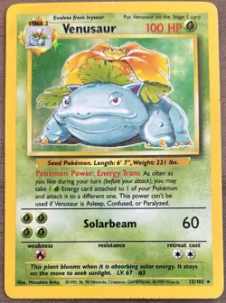Pokemon TCG 1999-2000 Venusaur Base Set 15/102 Holo Rare Excellent Condition - Image 1