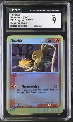 CGC 9 MINT Torchic 2003 EX Dragon 77/97 Reverse Holo Pokemon Card - Image 1
