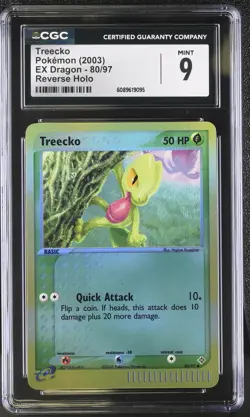 CGC 9 MINT Treecko 2003 EX Dragon 80/97 Reverse Holo Pokemon Card - Image 1