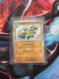 Pokemon TCG Lucario Paldean Fates Shiny Rare Holo Card 174/091 NM Condition - Image 1