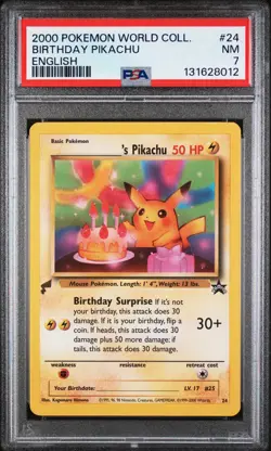 PSA 7 - Birthday Pikachu #24 2000 World Collection Promo - Pokemon - Image 1