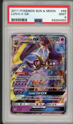 2017 Pokemon Sun & Moon Base Set Lunala GX #66 PSA 9 - Image 1