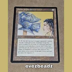 EvezBeadz Helm of Obedience MTG Artifact 1996 Brian Snoddy Rare Magic Card Vtg - Image 1