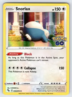 Snorlax 055/078 2022 Pokemon GO Pokemon Card TCG Nintendo Holo Rare - Nm - Image 1