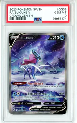PSA GEM MT 10 Pokemon TCG Suicune V GG38/GG70 Crown Zenith Galarian Gallery Holo - Image 1