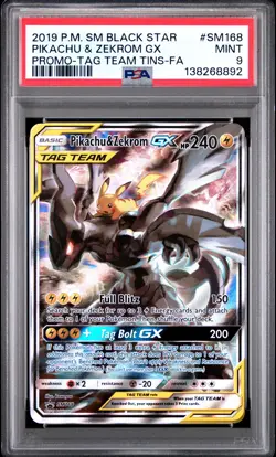2019 POKEMON SM BLACK STAR PROMO #SM168 FULL ART/PIKACHU & ZEKROM GX PSA 9 - Image 1