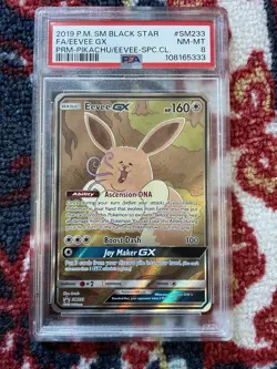2019 Pokemon SM Black Star Promo Eevee GX #SM233 Fa PRM-Pikachu/Eevee PSA 8 - Image 1