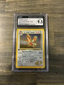 1st Edition Lt. Surge’s Fearow CGC 9.5 Mint+ Pokemon Gym Heroes 7/132 - Image 1