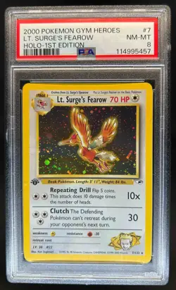 2000 Pokemon Gym Heroes 1st Edition Lt. Surge's Fearow Holo #7/132 PSA 8 - Image 1