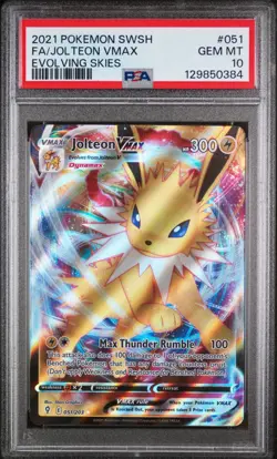 PSA 10 - Jolteon VMAX 051/203 Ultra Rare Evolving Skies Pokemon Sword & Shield - Image 1