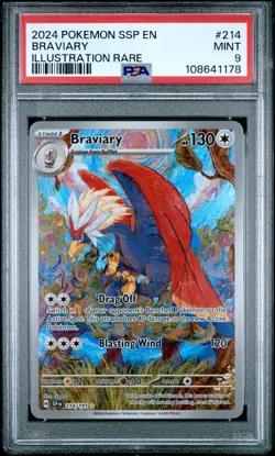 PSA 9 Braviary #214 2024 Pokemon Ssp En-Surging Sparks 108641178 - Image 1