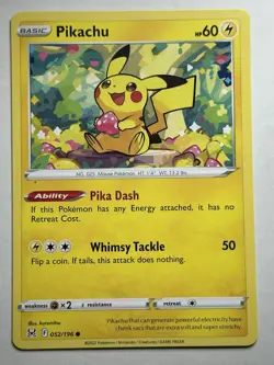 Pikachu SWSH11: Lost Origin 052/196 NM Pokemon Card - Image 1