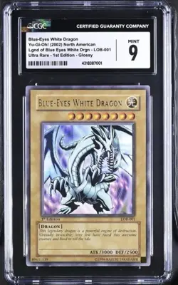 Yugioh Legend Of Blue-Eyes White Dragon LOB-001 1st Edition Ultra Rare CGC 9 - Image 1