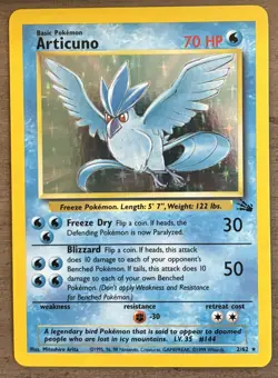 Pokemon TCG Articuno Fossil 2/62 1999 Basic Holo Rare 70 HP English - Image 1