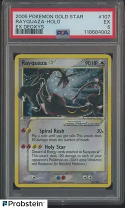 2005 Pokemon Gold Star Ex Deoxys #107 Rayquaza Holo PSA 5 EX - Image 1
