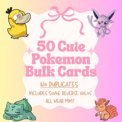 50 Cute Pokemon cards Bulk lot Mint/NM English, No Duplicates, Reverse Holos - Image 1
