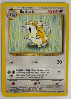 Pokemon TCG Raticate Base Set 40/102 Unlimited Uncommon Card LP - Image 1