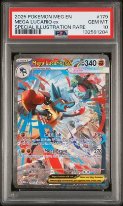 2025 POKEMON MEGA EVOLUTION 179 MEGA LUCARIO EX SPECIAL ILLUSTRATION RARE PSA 10 - Image 1