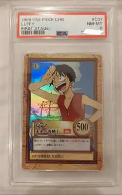 1999 One Piece Carddass Hyper Battle Holo Luffy #C01 - PSA 8 - Image 1