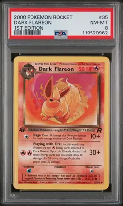 2000 Pokemon Team Rocket Dark Flareon 35 1st Edition PSA 8 Near Mint-Mint - Image 1
