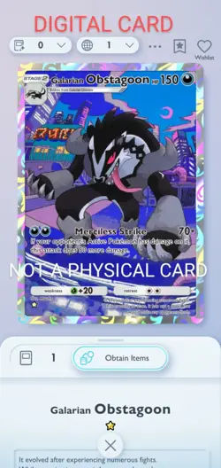 Galarian Obstagoon Pokemon Pocket Mobile Game ☆ RareFantastical Parade Set Trade - Image 1