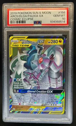 2019 Pokemon Cosmic Eclipse Arceus Dialga Palkia Tag Team Holo #156/236 PSA 10 - Image 1