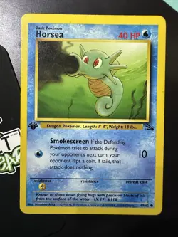 1st Edition Horsea 49/62, Fossil Set, Pokemon TCG, WOTC, 1999, Common, NM/LP - Image 1