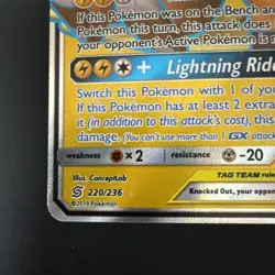 Pokemon TCG Raichu & Alolan Raichu GX 220/236 Tag Team Full Art Ultra Rare Mint - Image 5