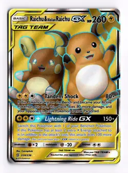 Pokemon TCG Raichu & Alolan Raichu GX 220/236 Tag Team Full Art Ultra Rare NM - Image 1