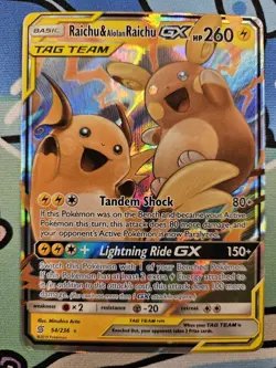 Pokemon TCG: Raichu & Alolan Raichu GX Ultra Rare (54/236) Unified Minds NM - Image 2