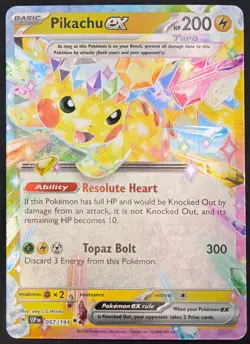NM - Pikachu ex - Double Rare SV08: Surging Sparks 057/191 Pokemon TGC - Image 2
