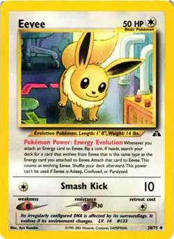 Pokemon TCG Eevee 38/75 Neo Discovery Unlimited Regular Uncommon VLP - Image 1