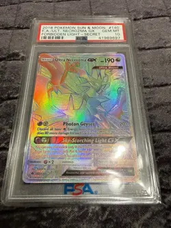 PSA 10 Pokemon Ultra Necrozma GX 140/131 Forbidden Light Rainbow Secret Rare - Image 1