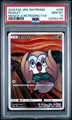 PSA 10 ROWLET 290/SM-P PROMO MUNCH: A RETROSPECTIVE 2018 POKEMON SCREAM - Image 1