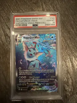 2021 Pokemon SWSH BSP FA/Vaporeon Vmax #182 Vaporeon Vmax Prem. Coll. PSA 10! - Image 1