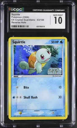 CGC 10 Squirtle EX Crystal Guardians 63/100 Reverse Holo STAMPED Pokemon Card - Image 1