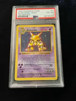 1999 Pokemon Base Set 1st Edition Shadowless Holo Alakazam #1 PSA 4 VG-EX - Image 1