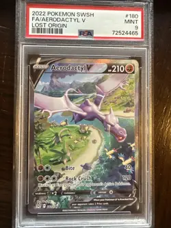 2022 Pokemon SWSH Aerodactyl V #180/196 PSA Mint 9 Lost Origin - Image 1