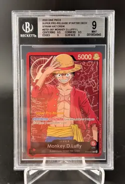 Monkey.D.Luffy ST01-001 Super Pre-Release Foil Leader BGS 9 One Piece - Image 1